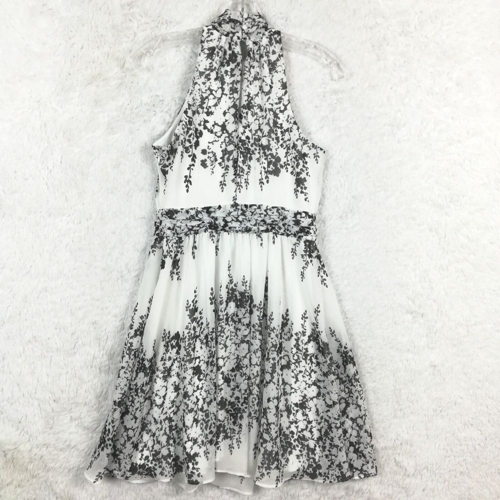 Jessica Simpson Womens Dress Halter Shift Above Knee White Black Floral Tie 2 - Picture 2 of 12